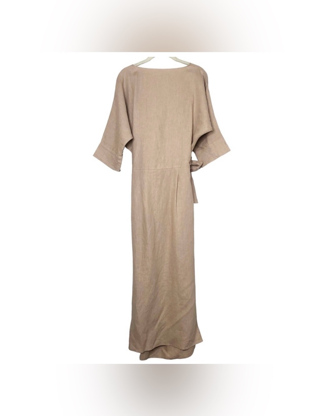 Ozma of California Linen Open Back Tie Oatmeal Tan Midi Dress S Lagenlook
Reall